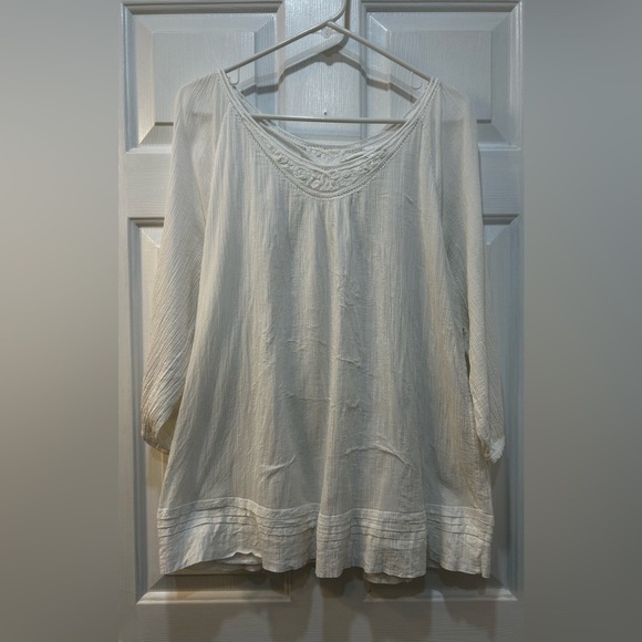 Soft Surroundings Gauzy 100% Cotton Peasant Blouse Sz L Beachy Cottage Boho Top - Picture 1 of 11